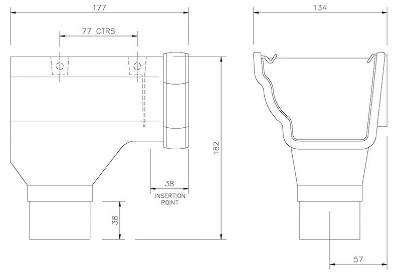 REN3 Brown Floplast Niagara Ogee Gutter Left Hand Internal Stop End
